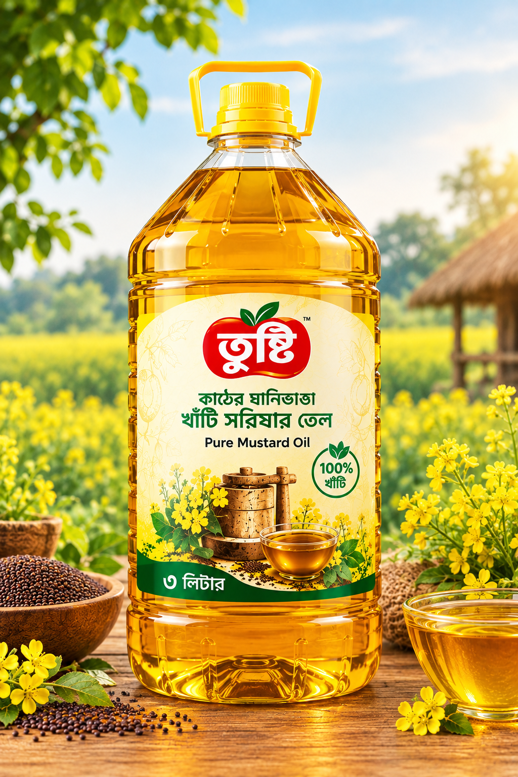 'তুষ্টি' কাঠের ঘানিভাঙা সরিষার তেল - ৩ লিটার